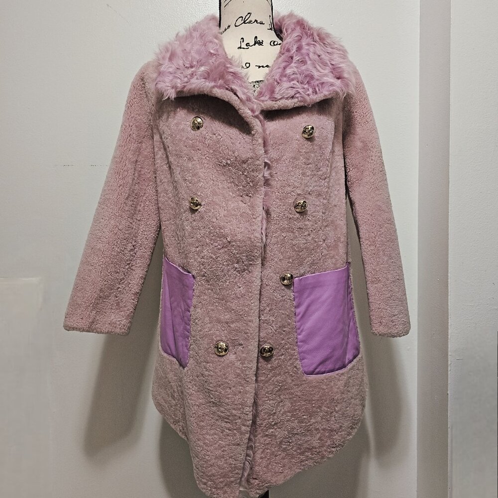 Merino Sheepskin Shearling Coat Jacket Lamb Fur Lilac Lavender Mauve Purple Fox